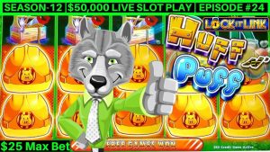 Wysokie bonusy na automatach Huff N Puff i duże WYGRANE - 25 $ Max Bet | smak-12 | Odcinek # 24