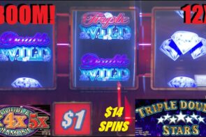 FINALLY! large Win on this old Loose Diamonds Slot Machine! Wheel Spin Bonus on Generic Triple Stars!