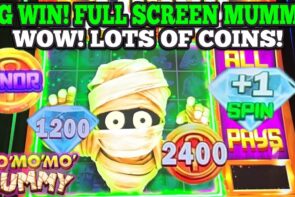 Big Win! Full Screen on Mo Mo Mo Mummy Slot and Winning on Frankenstein Slot in Las Vegas Slots