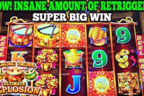 Big Win from Retrigger Insanity in Dancing Drums Ultimate Explosion Slot Gold Drum Bonus in Las Vegas Slots