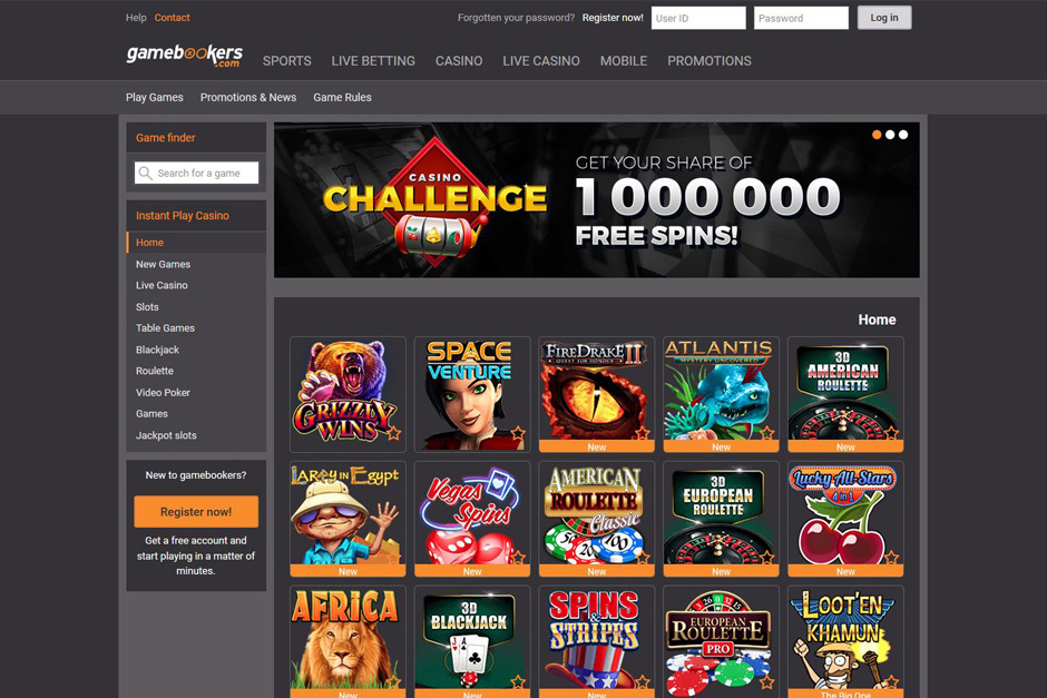 gamebookers casino bonus. Challenge. Get Your share of 1,000,000 FREE SPINS at Gamebookers Casino Online