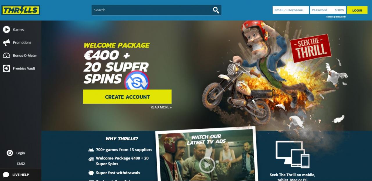 thrills casino bonus